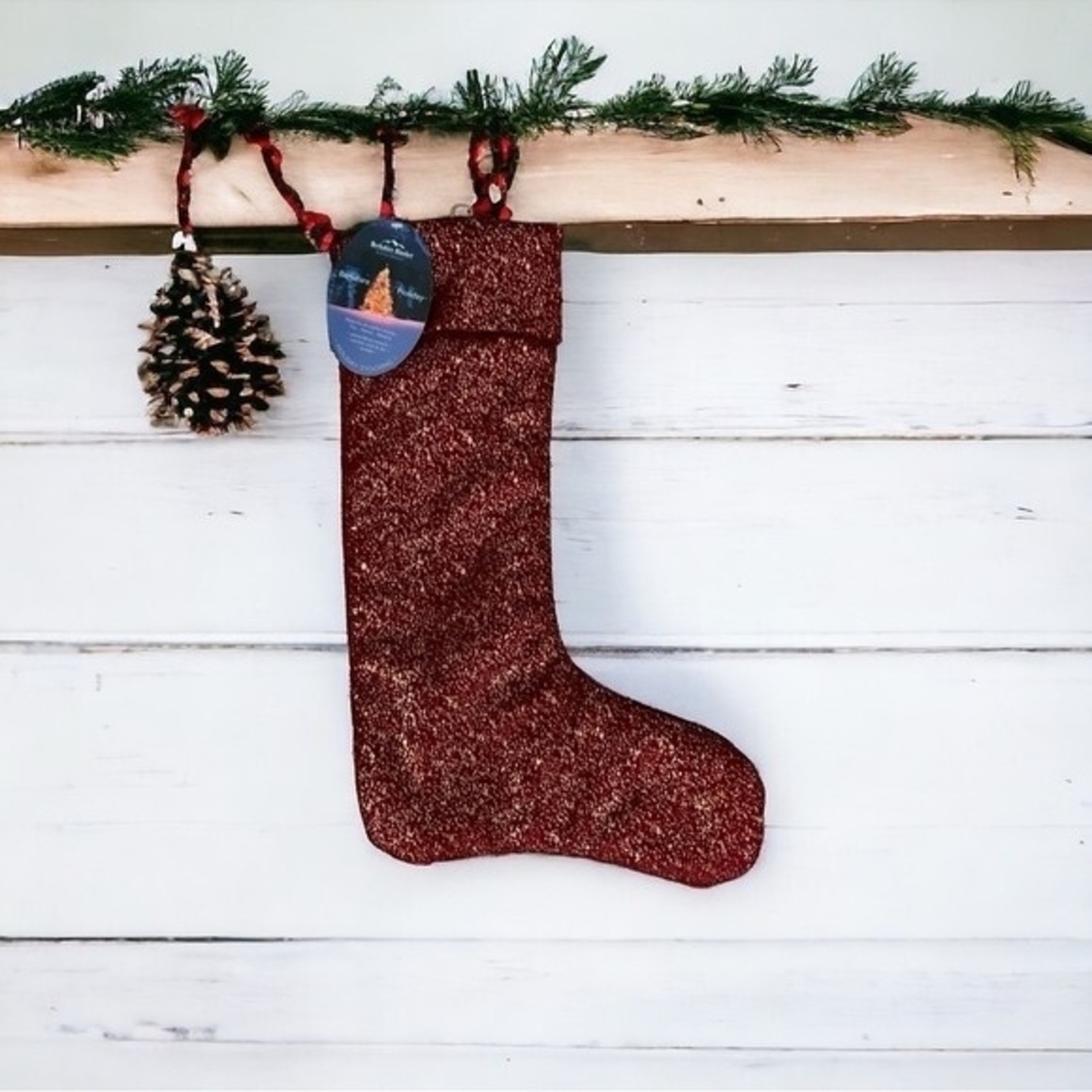 Berkshire Christmas Stocking 19" Glitter Hooked Red Gold NWT
